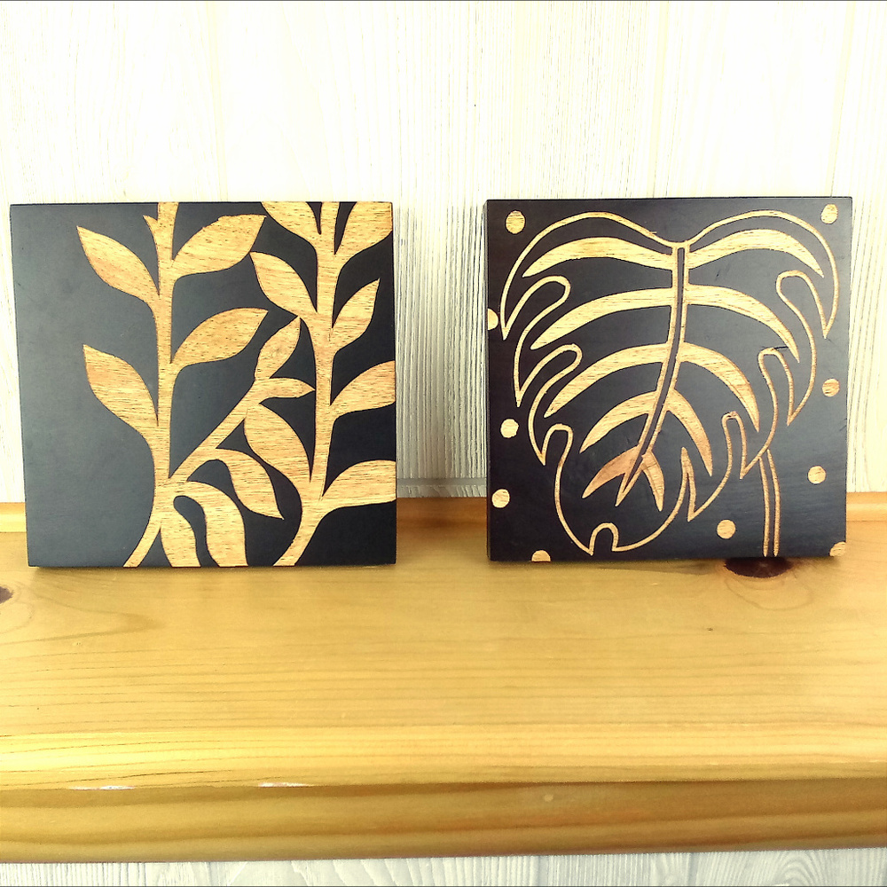 Dark Brown Leaves / Nature Wooden Etchings Accents
